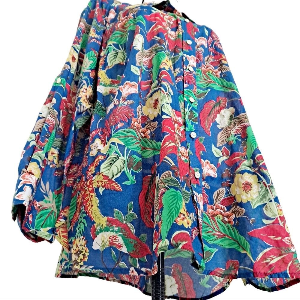 SOLD Talbots Floral tropical Hawaiian button up cotton summer shirt top Size 2X - Picture 6 of 14